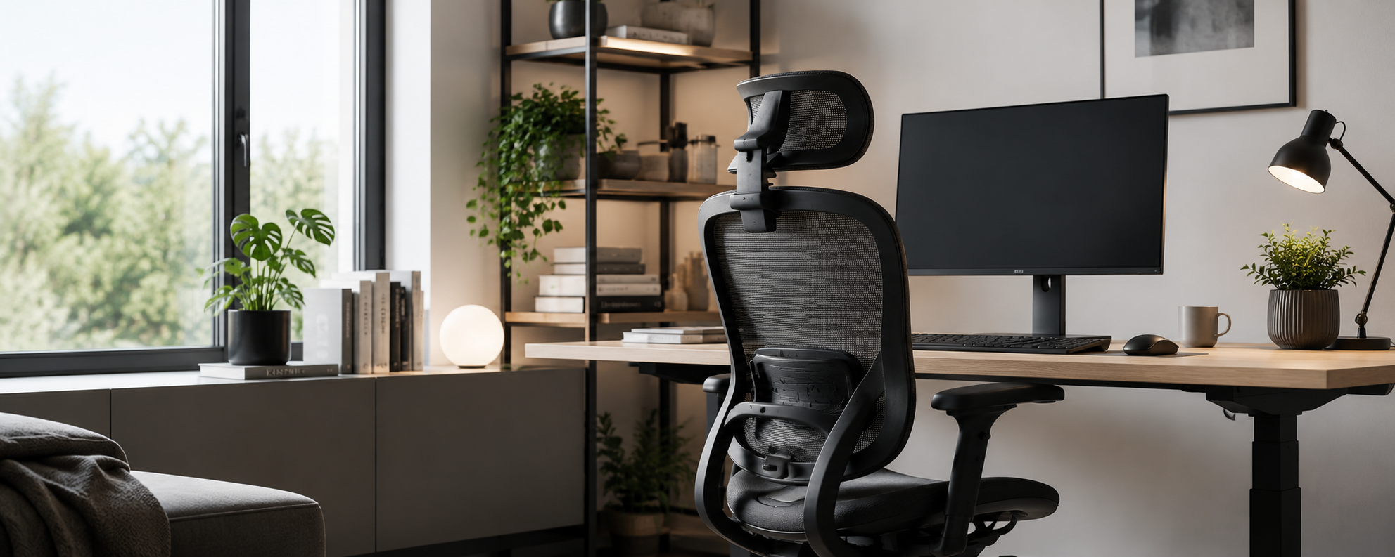 Escritorio de teletrabajo con silla ergonómica